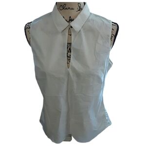 NEW ELLEN TRACY SLEEVELESS TOP KEYHOLE W/CLASP OR V-NECK WHITE SZ M REAR LATTICE